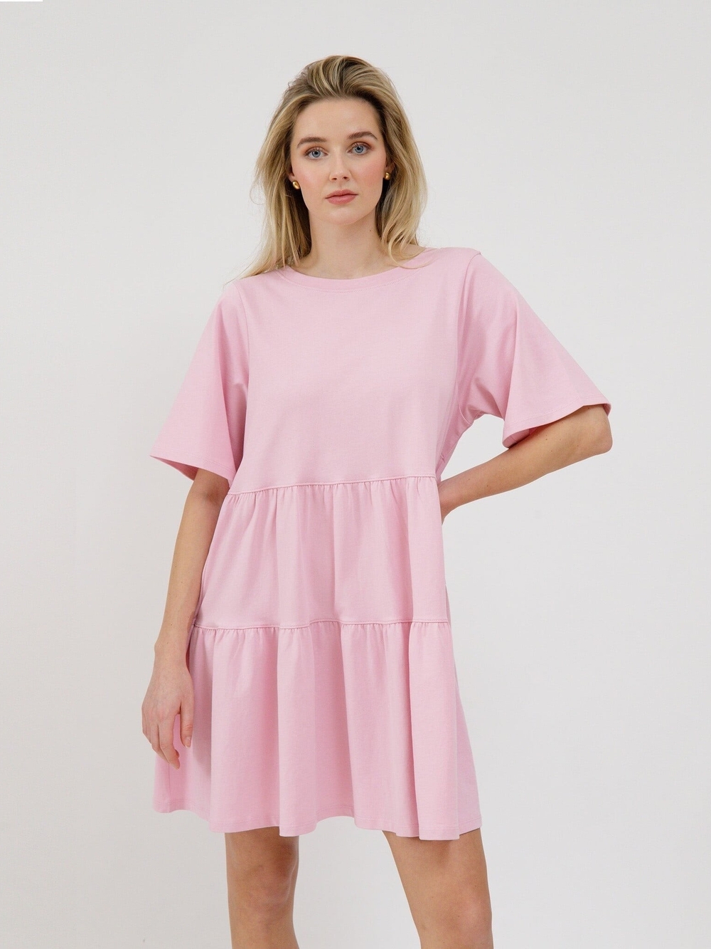 Brunette The Label Soft Pink Tiered Jersey Midi Dress